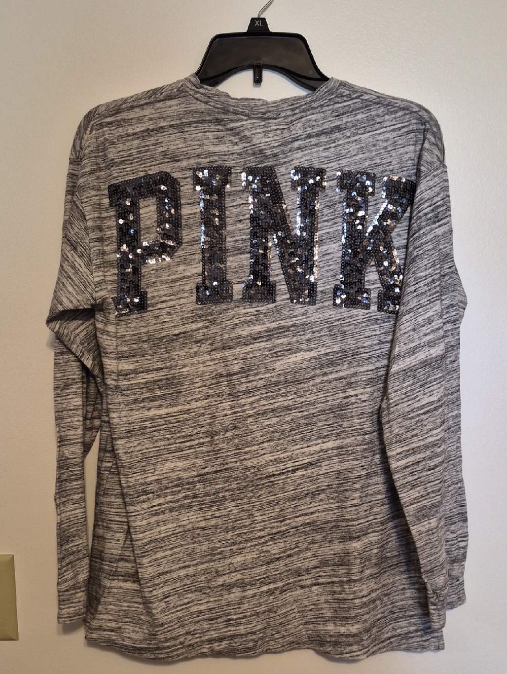 PINK Victoria's Secret WomensGray Marled Long Sleeve Pocket Tee Top SZ S